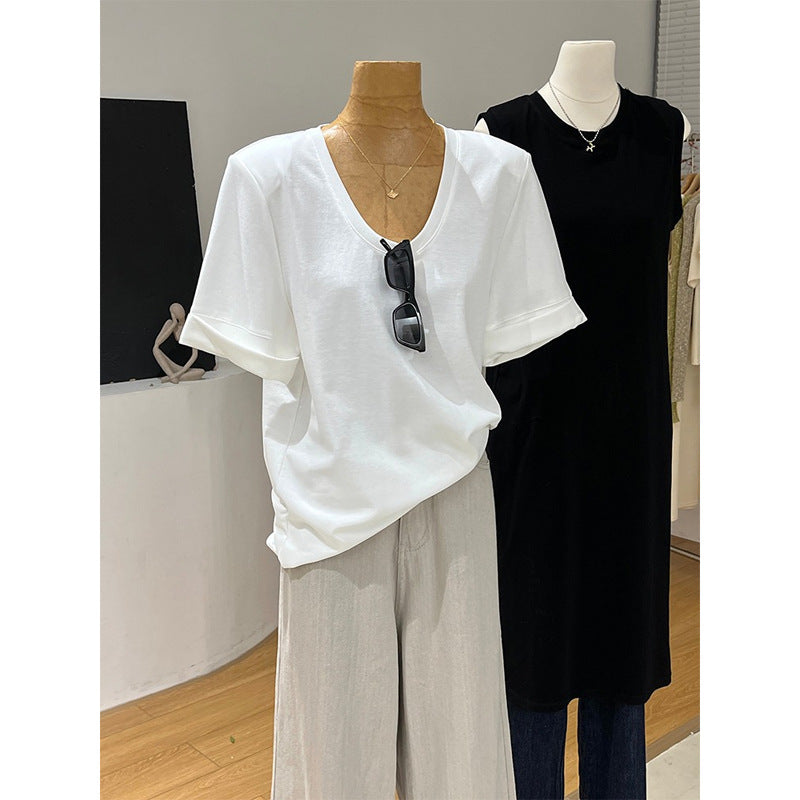 Dame V-udskæring Oversized T-shirt med oprullede ærme-detaljer Stilla