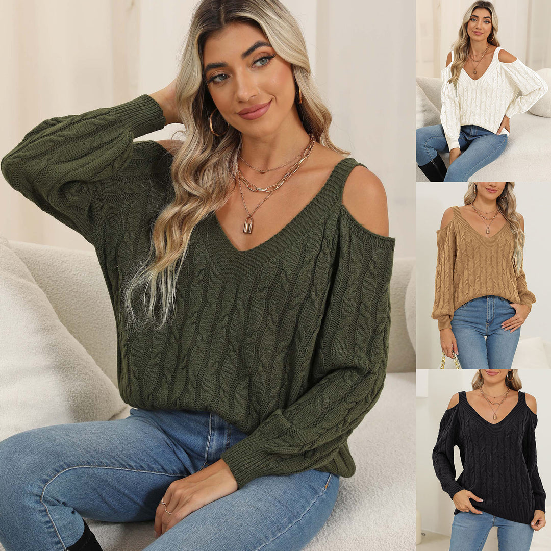 Femme Åben- skulder Kabelstrikpullover Stilla