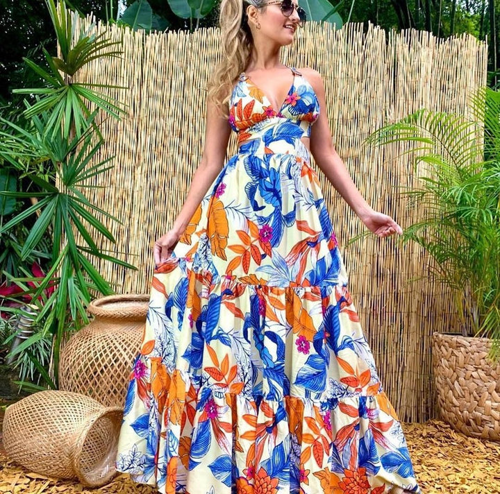 Dame Maxi-kjole med blomsterdesign og raffineret snit Stilla