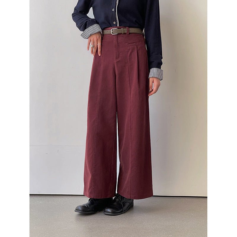 Dame bred High-Waist bukser med elegante folder og figursyet silhuet Stilla