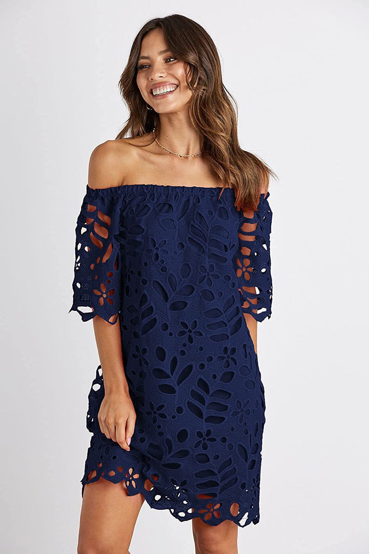 Dame Off-Shoulder Kjole i høj kvalitet broderi Stilla