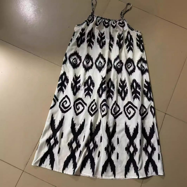 Femme Bohemian Maxi Kjole med justerbare spaghetti stropper Stilla