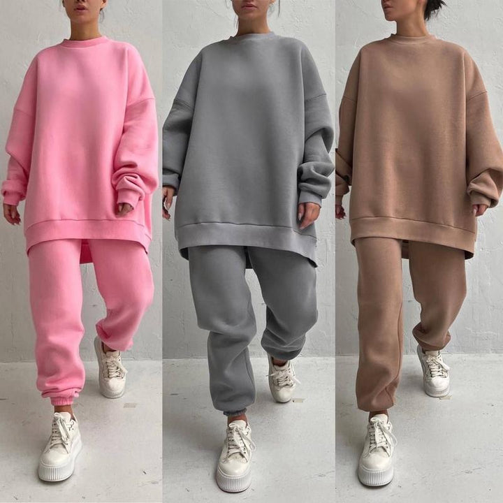 Kvinders Oversized Sweatset med Høj Krave og Casual Fit