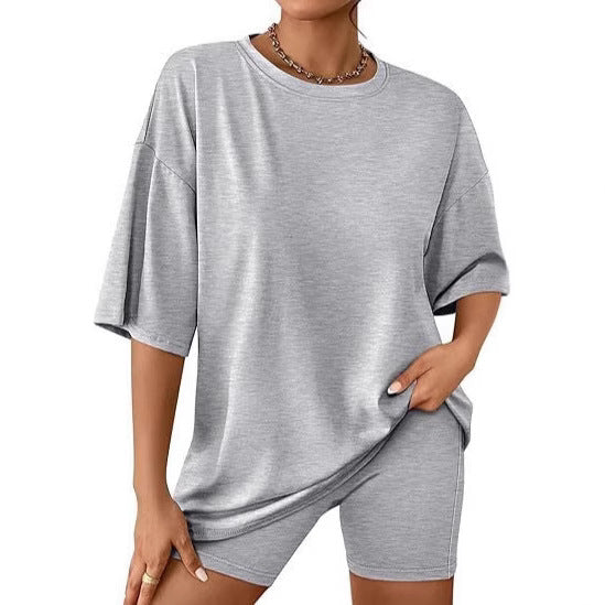 Dame Relaxed Fit Oversized T-Shirt og Biker-Shorts-Sæt Stilla