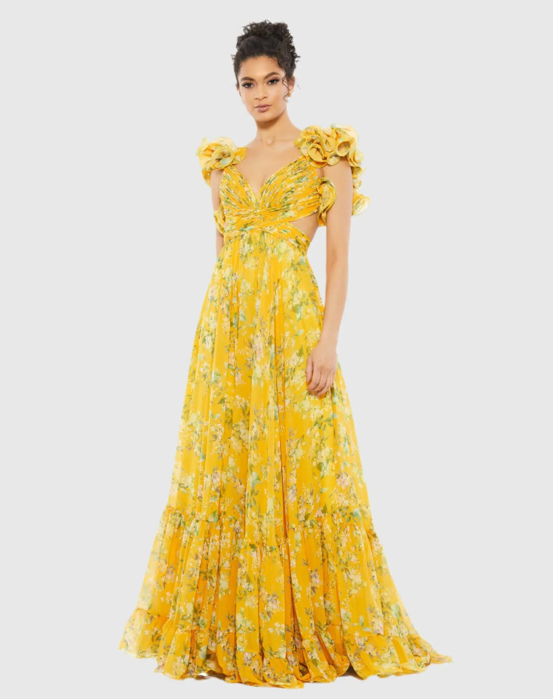 Kvindernes maxikjole med blomsterflæser og svingende design