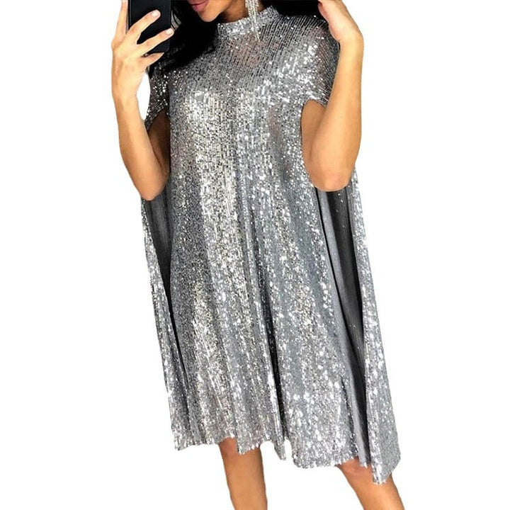 Dame aftenkjole med glitrende cape-snit og glamourøse pailletter stil