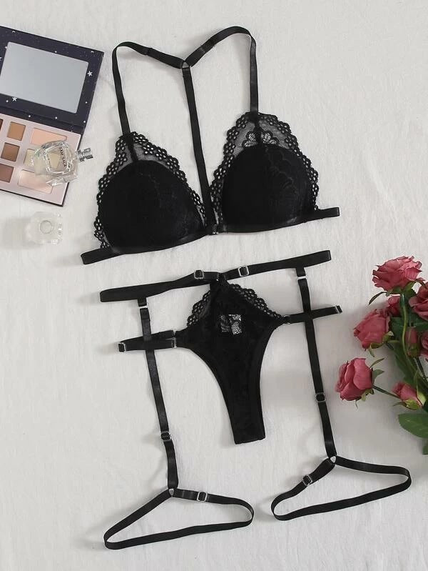 Dame blonde bralette og strapaz bukser sæt Stilla