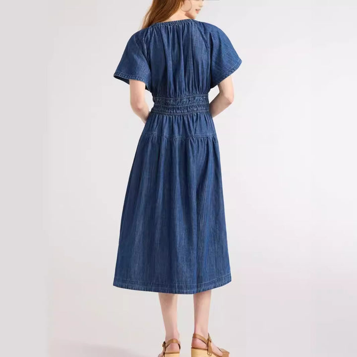 Dame afslappet denim-kjole med elastisk talje Stilla