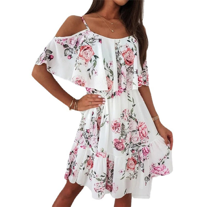Dame Sommerkjole med floral skørt og svajende kant Stilla