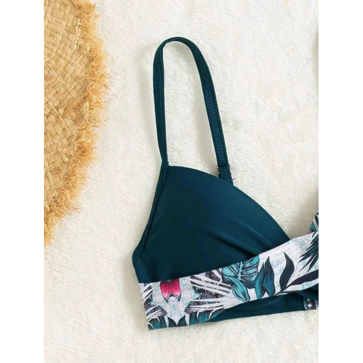 Dame triangel-bikini med blomstermønster og stilfulde bånd Skovae
