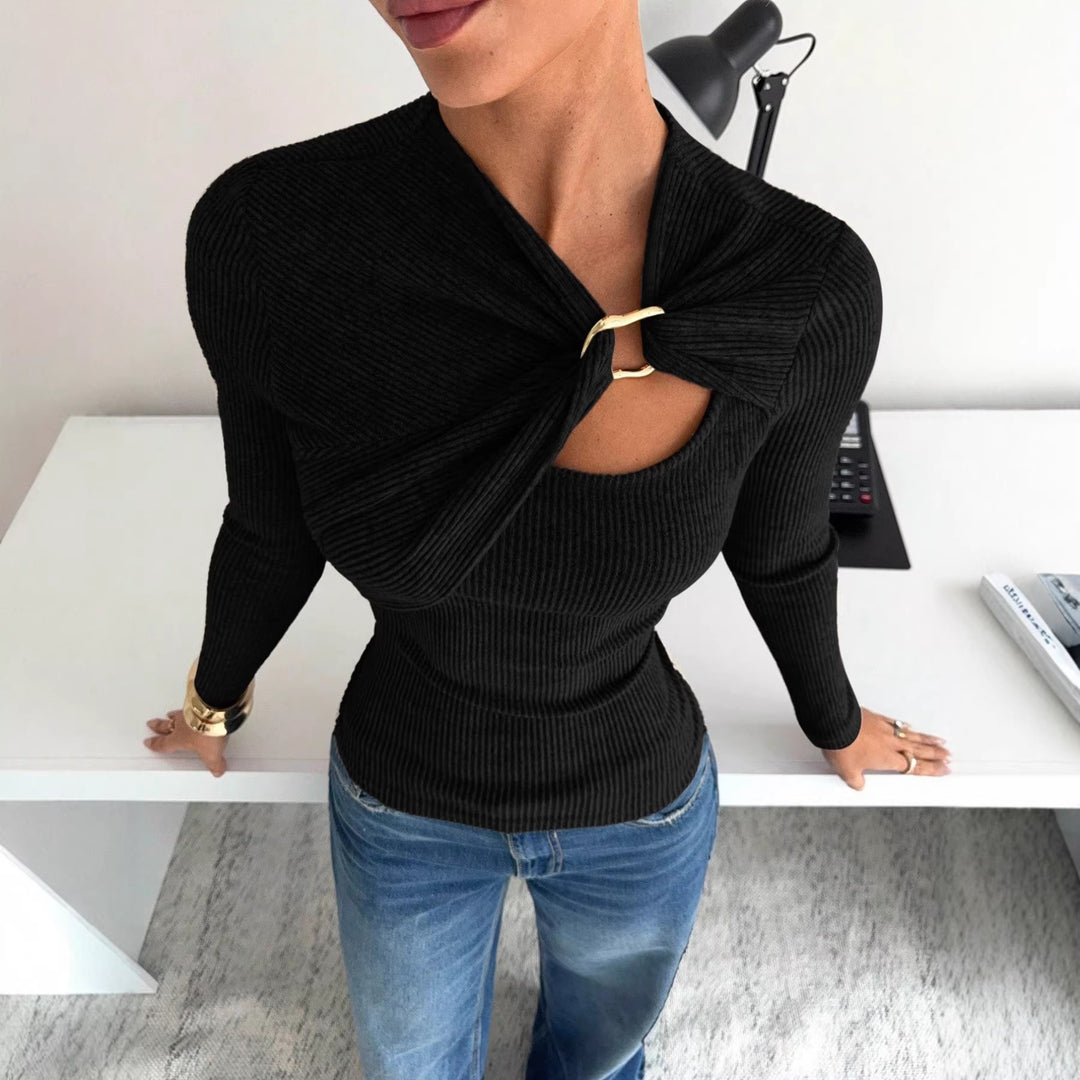 Dame Elegant asymmetrisk top med højkvalitets knudedesign Skovae