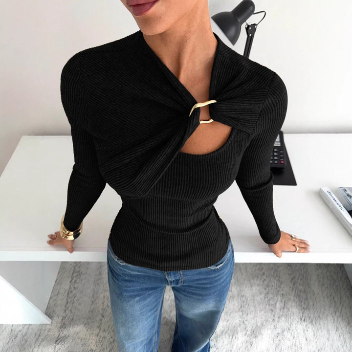 Dame Elegant asymmetrisk top med højkvalitets knudedesign Skovae