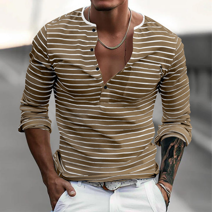 Herrer Langærmet skjorte med dekorativ Henley-udskæring og stribet design Stilla