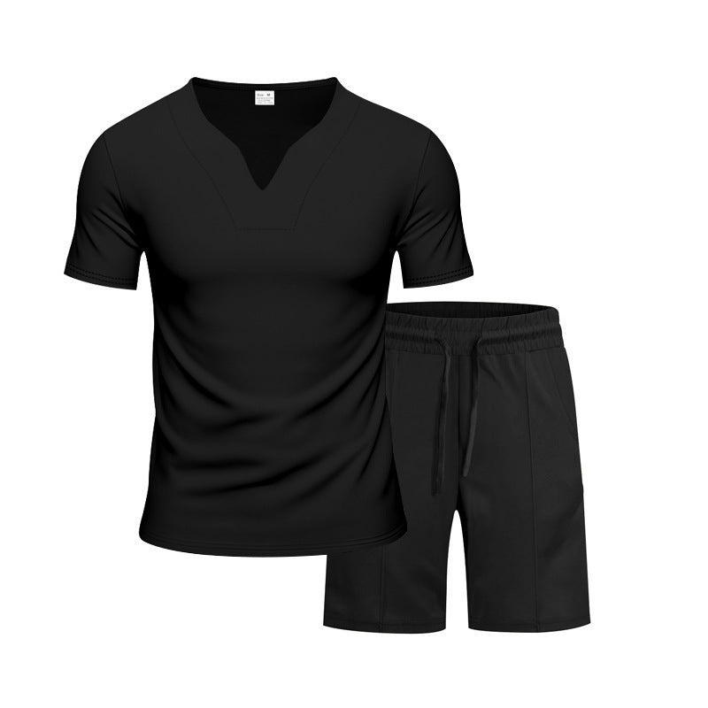 Herrer Sporty fritids-sæt med åndbart V-hals t-shirt og elastiske shorts Stilla