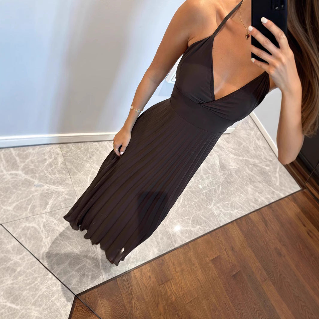 Dame Plisseret Halterneck Maxi Kjole Stilla