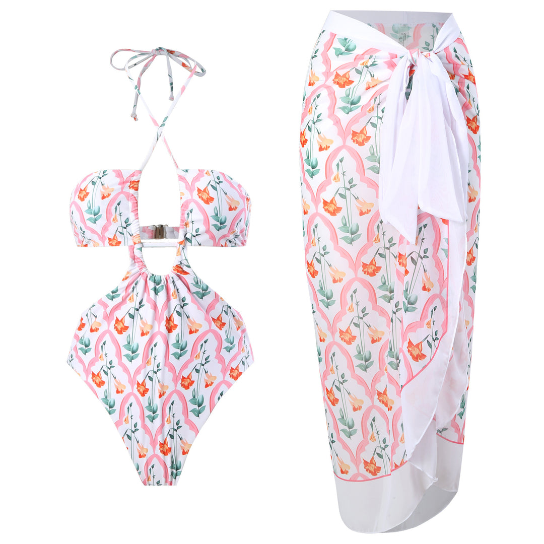 Dame bikini-sæt med raffineret cut-out design og matchende pareo Stilla