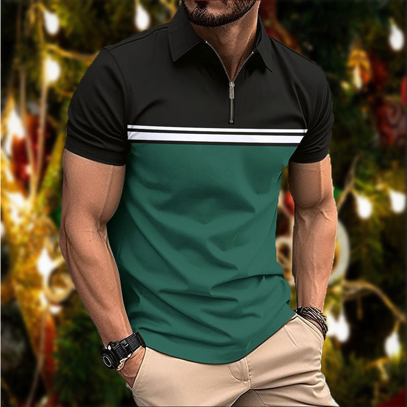 Herrer elegant kortærmet polo-shirt med moderne lynlås Stilla