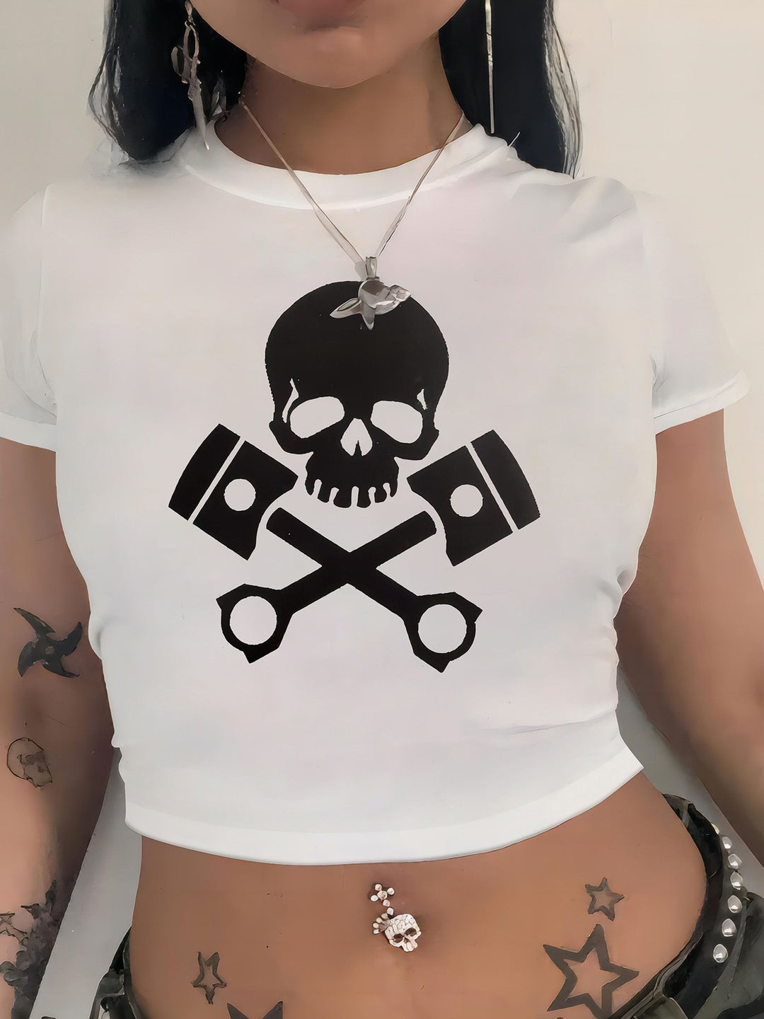 Dame cropped T-shirt med eksklusivt hestemotiv og figurtilpasset snit Skovae