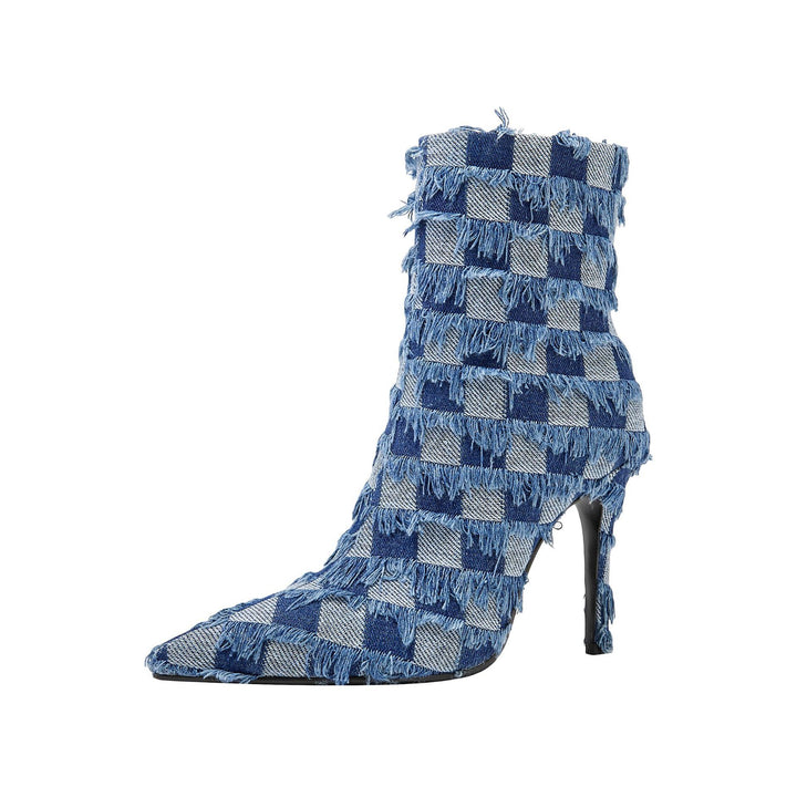Dame High-Top Stiletto Booties med struktureret Denim-design Stilla