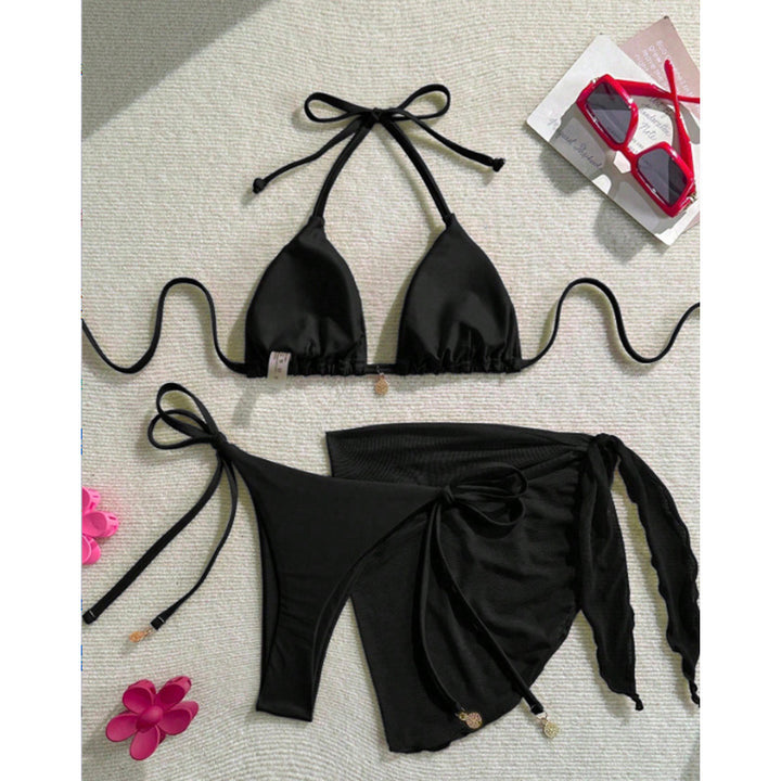 Dame Triangel-Bikini-sæt med fashionable indpakningsskørt Skovae