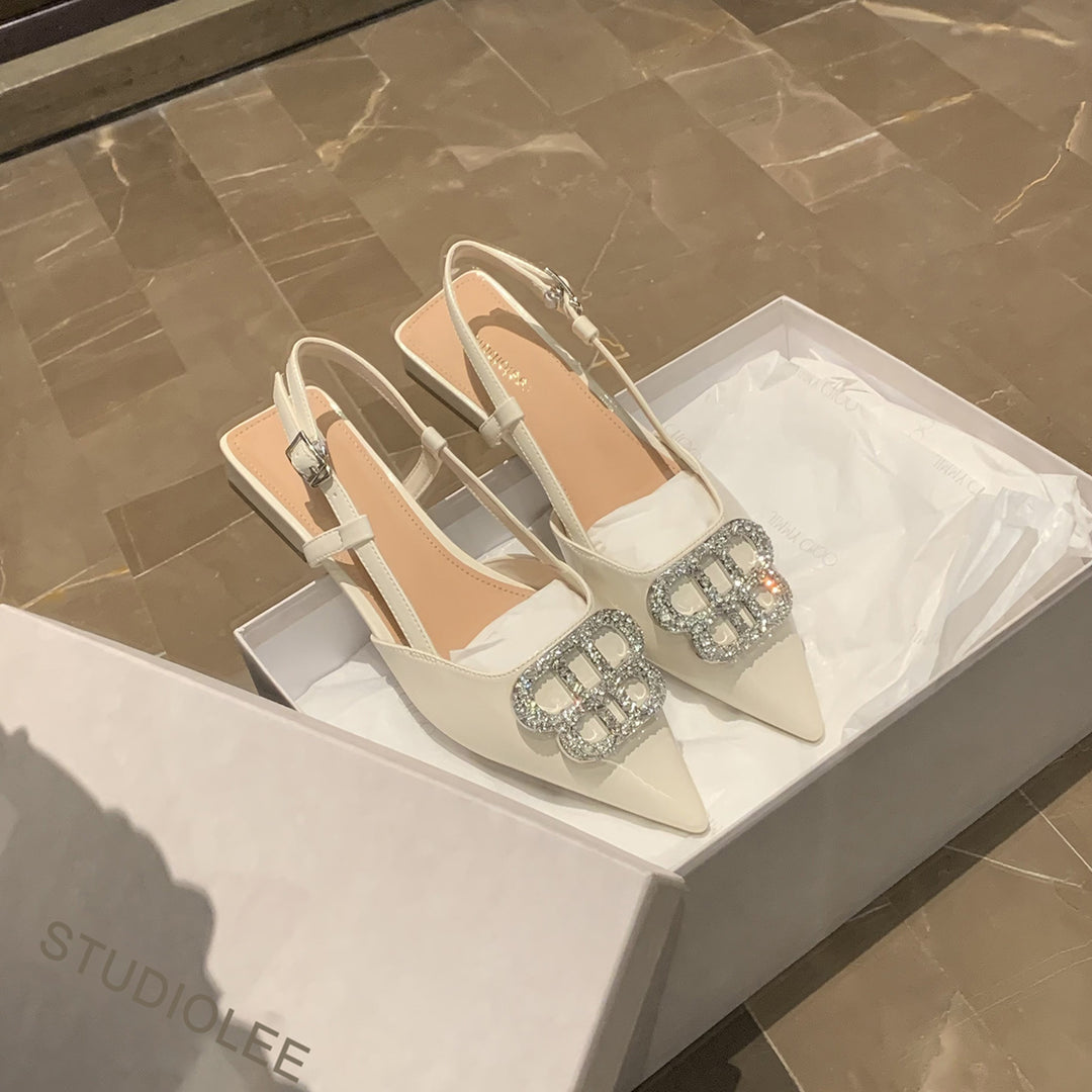 Dame elegante Slingback Ballerinas med spids tå og strass-accente Stilla