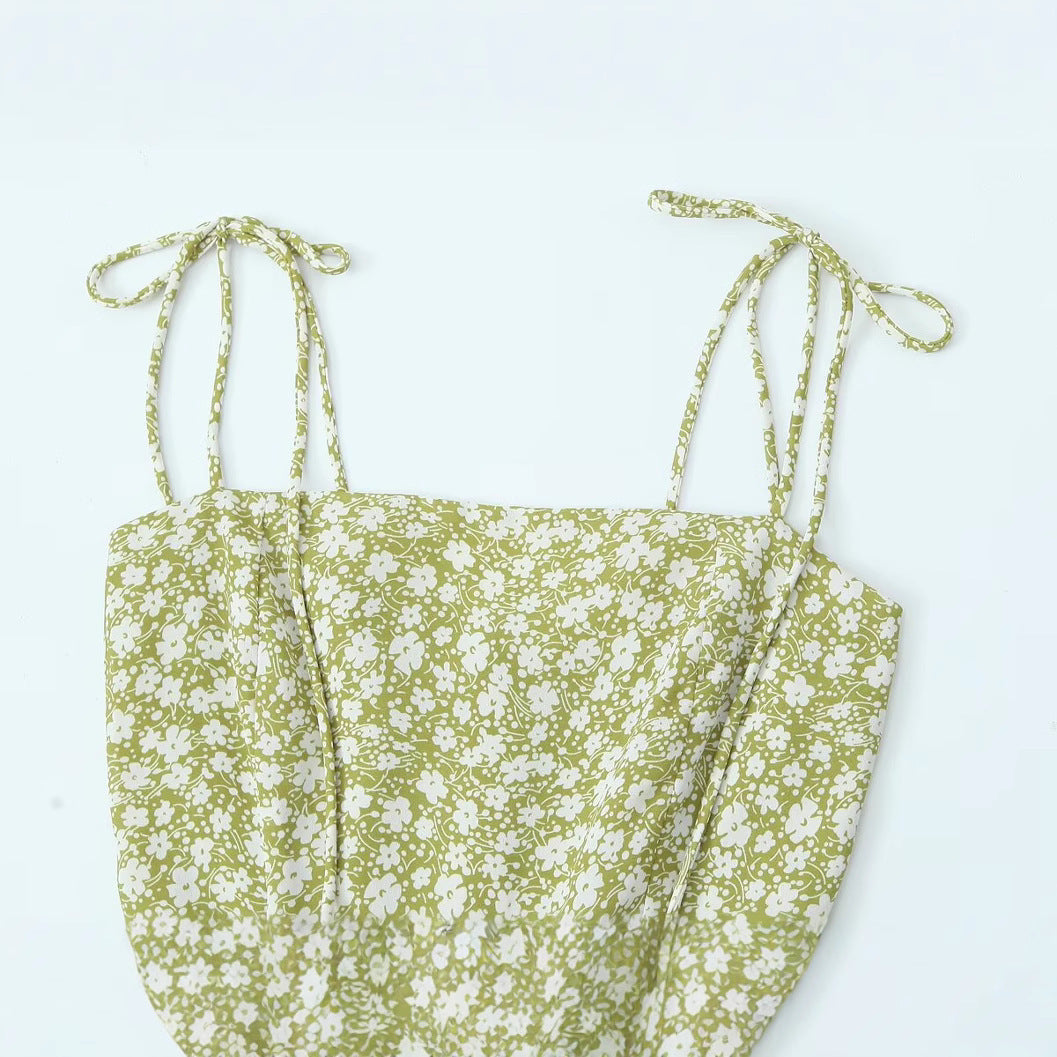Dame Floral Print A-linje Mini Kjole med justerbare Bindebånd Stilla