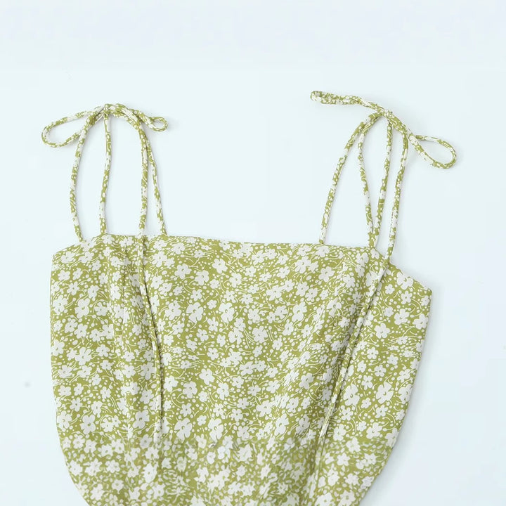 Dame Floral Print A-linje Mini Kjole med justerbare Bindebånd Stilla
