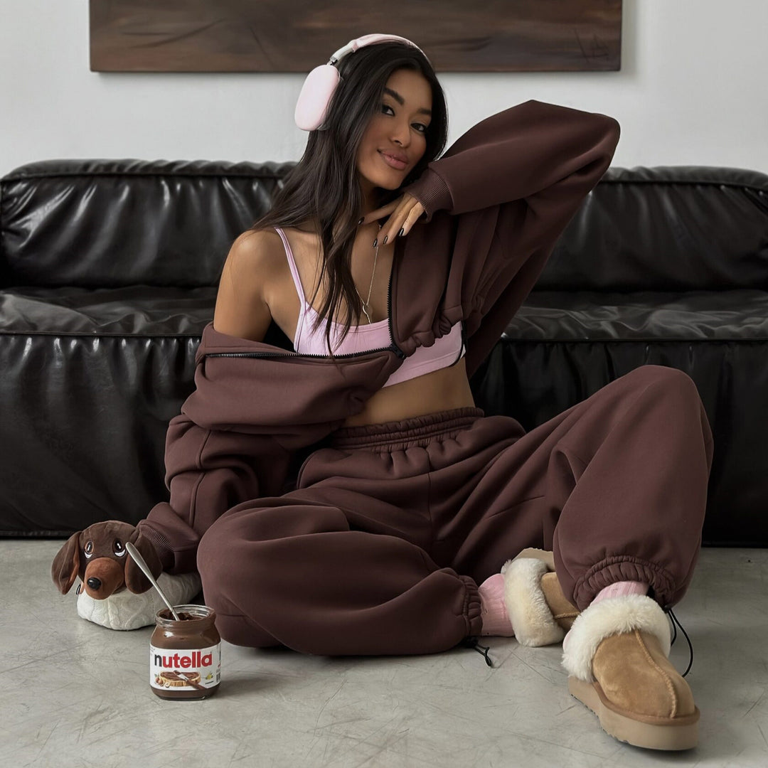 Damer afslappet cropped hoodie og joggingbukser sæt Stilla