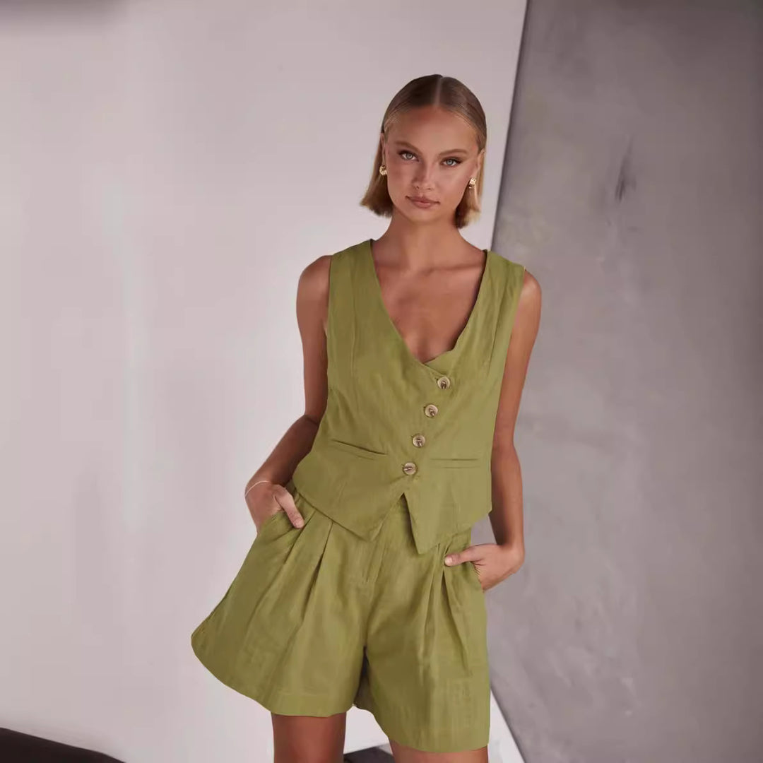 Kvinder Casual To-Delt med Kort Ærmet Bluse og Shorts Skovae
