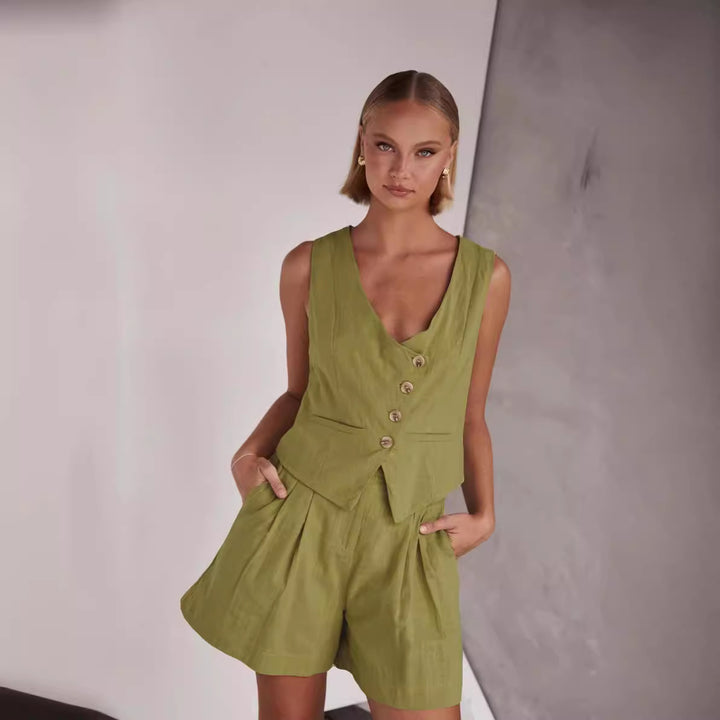 Kvinder Casual To-Delt med Kort Ærmet Bluse og Shorts Skovae