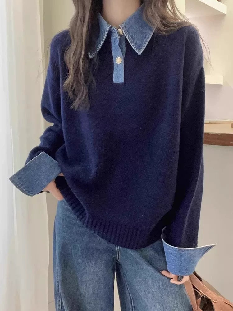 Kvinders sweater med fashionabel skjortekrave og blødt materiale Stilla