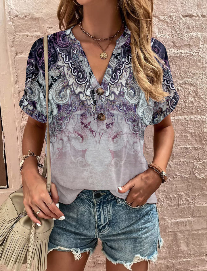 Dame kortærmet bluse med floral tryk Stilla