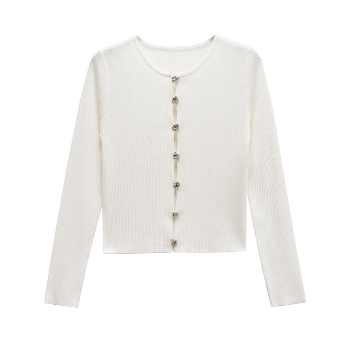 Femme Rippstrik Knap-åben Cardigan Pullover Stilla