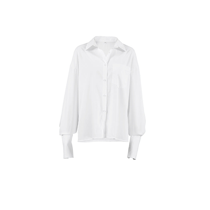 Dame elegant bomuldsbluse med iøjnefaldende puffærmer Stilla