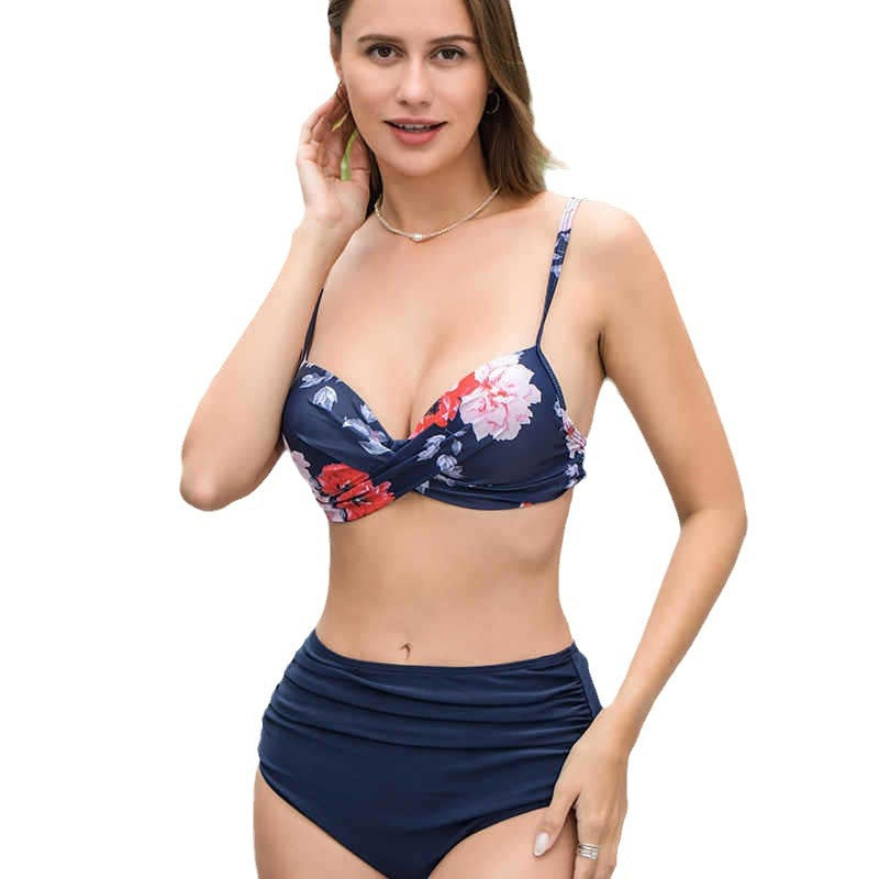 Dame bikini sæt med elegant twist-top og høj talje Skovae