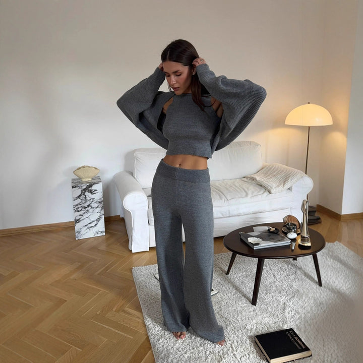 Kvinders strik lounge sæt med løse bukser og løs sweater Stilla