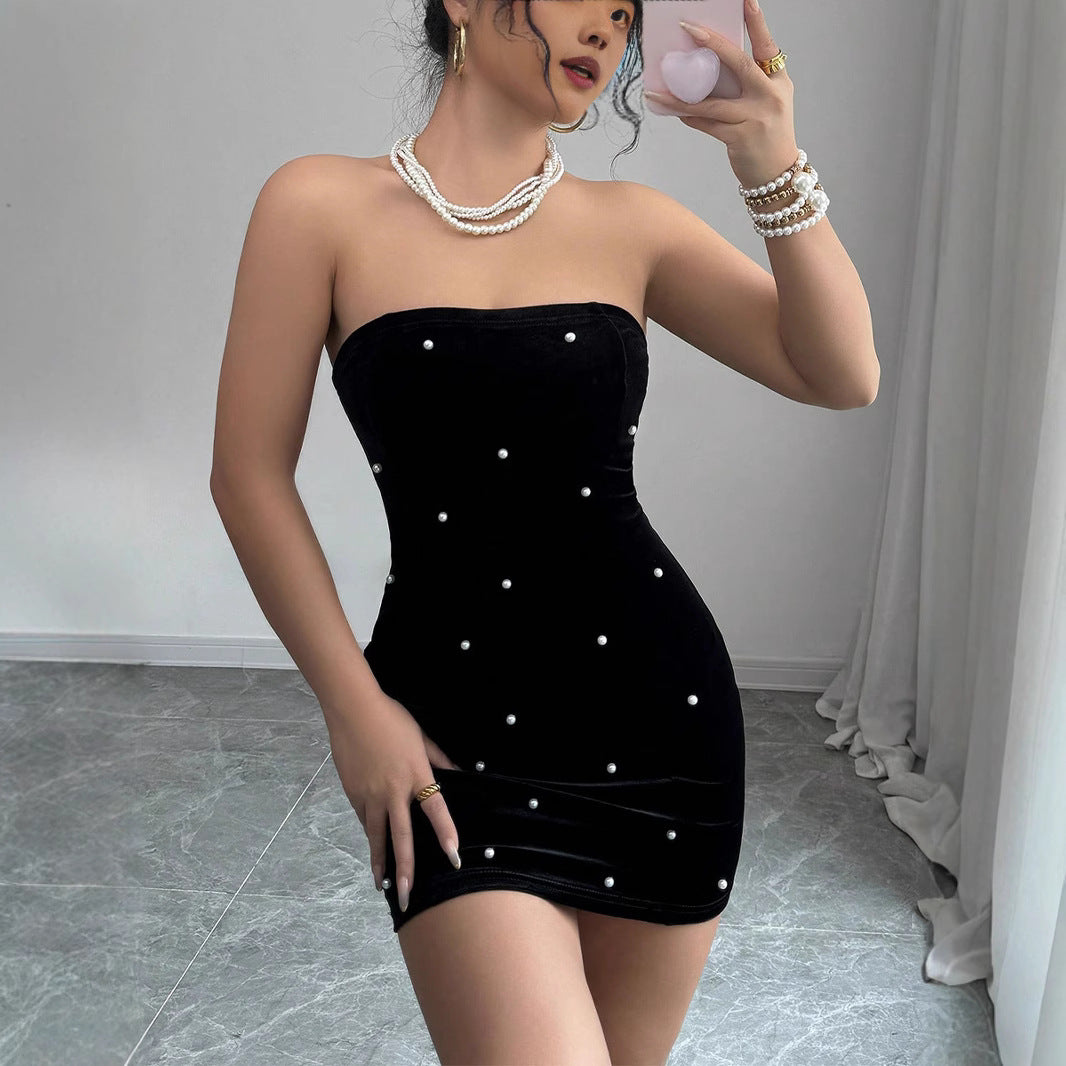 Dame Kvalitets Strapless Minikjole med elegante Perleaccente Stilla