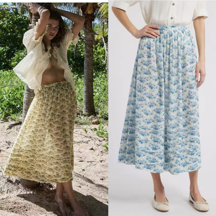 Dame Maxiskirt med floral design og feminine rynker Stilla
