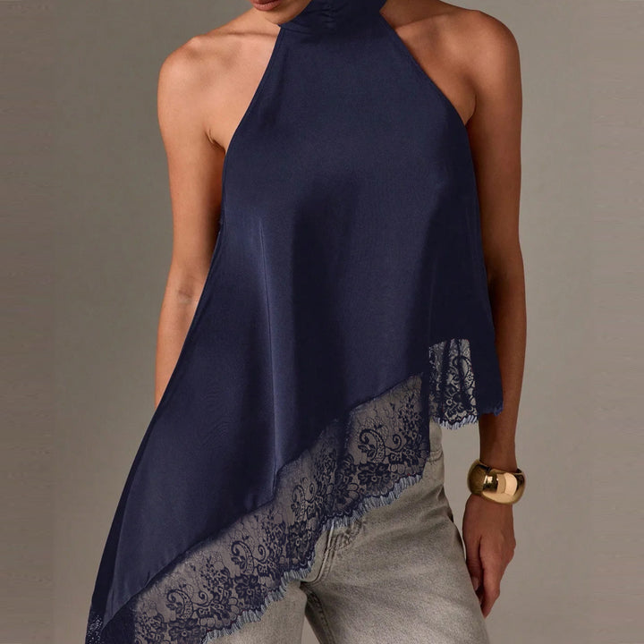 Damer luftig chiffon-top med elegant spidsudsmykning Skovae