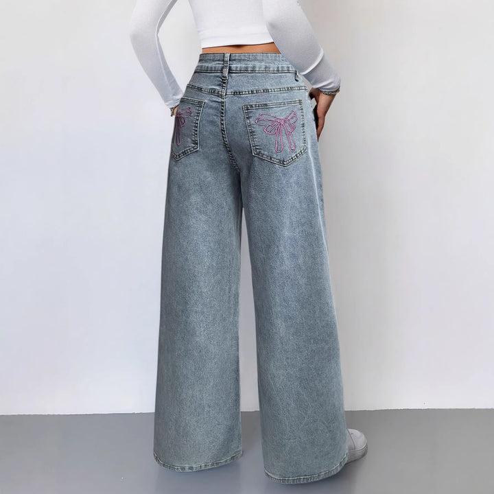 Dame brede vintage jeans med høj talje og afslappet look Skovae