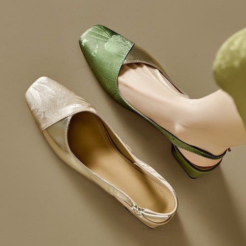 Dame elegante flade slippers med kvadratisk tåform og bladdekorationer Stilla