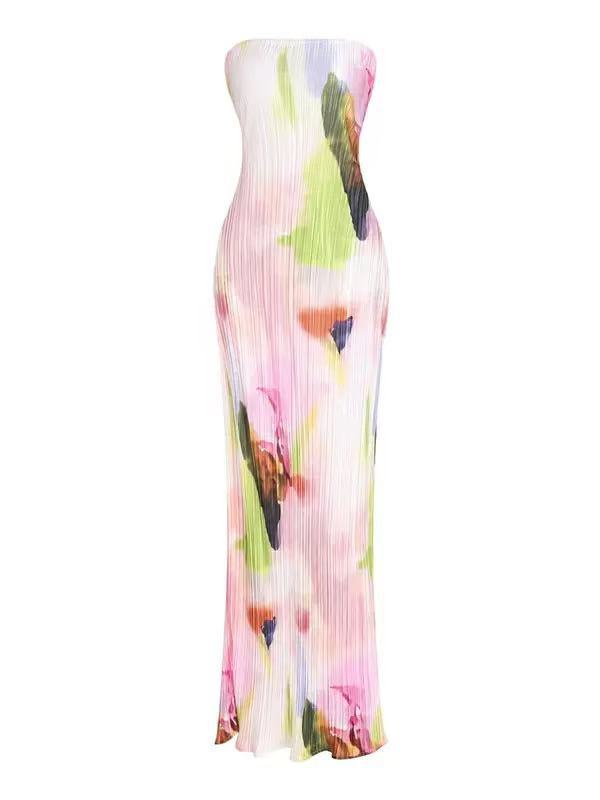 Dame figursygt strapless kjole med florale elementer Skovae