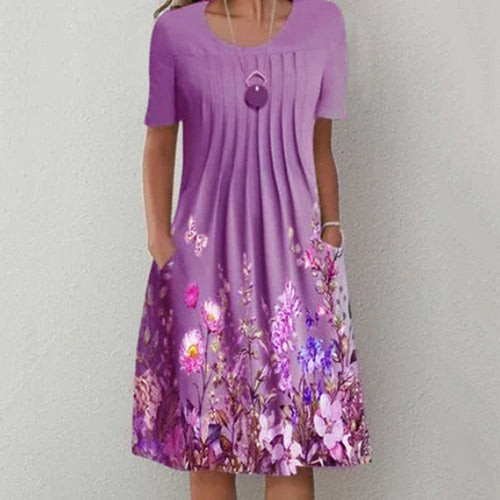 Dame Casual Kjole med blomsterdesign og plisserede detaljer Stilla