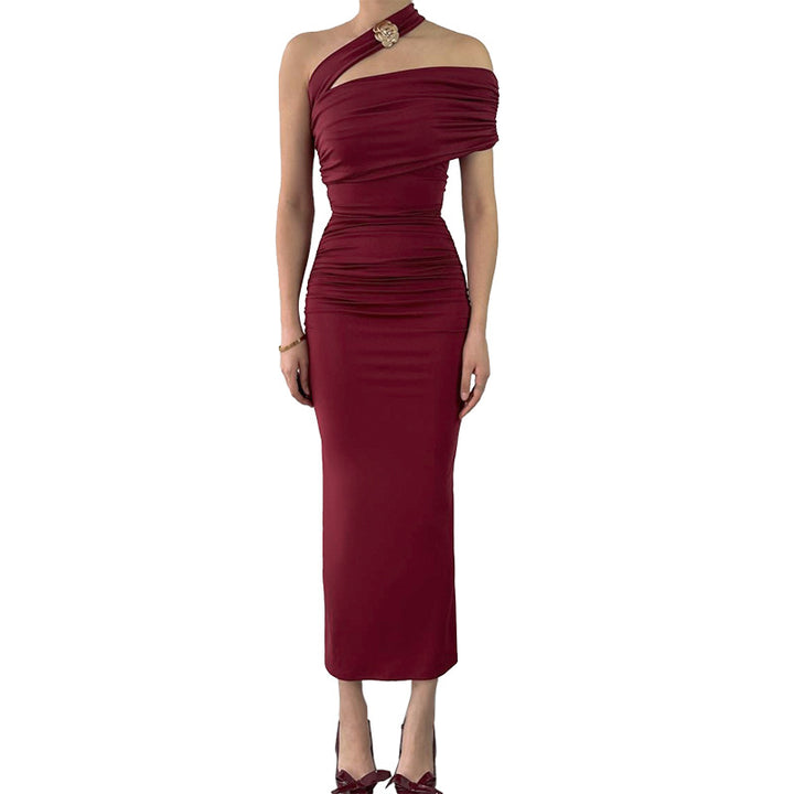 Kvinders elegant v-wrap aftenkjole med asymmetrisk skæring og figursygt design
