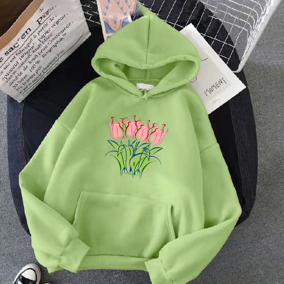 Kvinders hættetrøje med blomster tulipan motiv Skovae