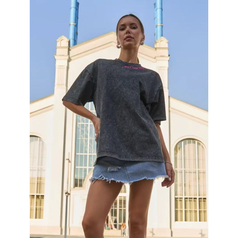 Dame bomuldsoversized T-shirt med moderne print Stilla
