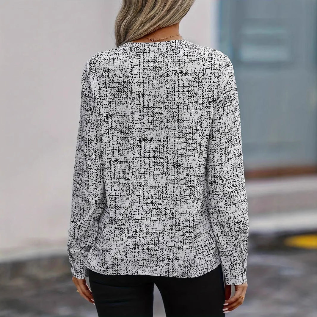 Dame moderne Bluse med elegant V-hals og struktureret design Stilla