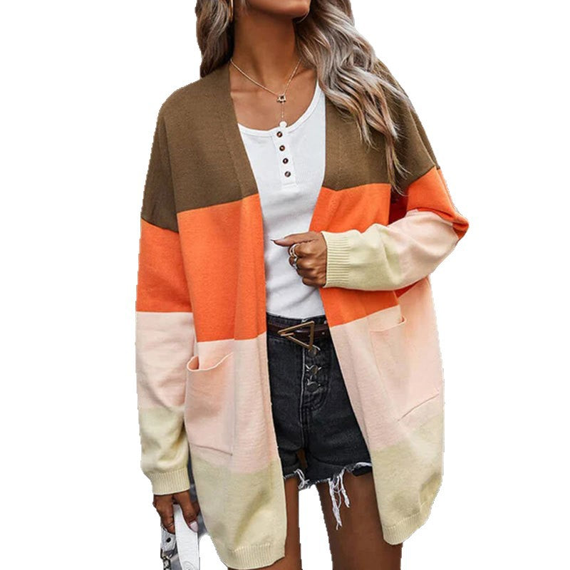 Kvinders cardigan med farveblokdesign og lommer Stilla