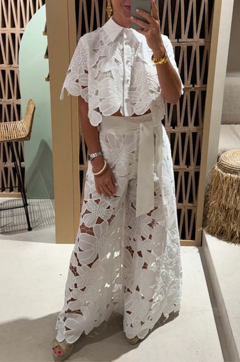 Dame sæt i moderne blomsterdesign med cropped bluse og maxi-nederdel Stilla