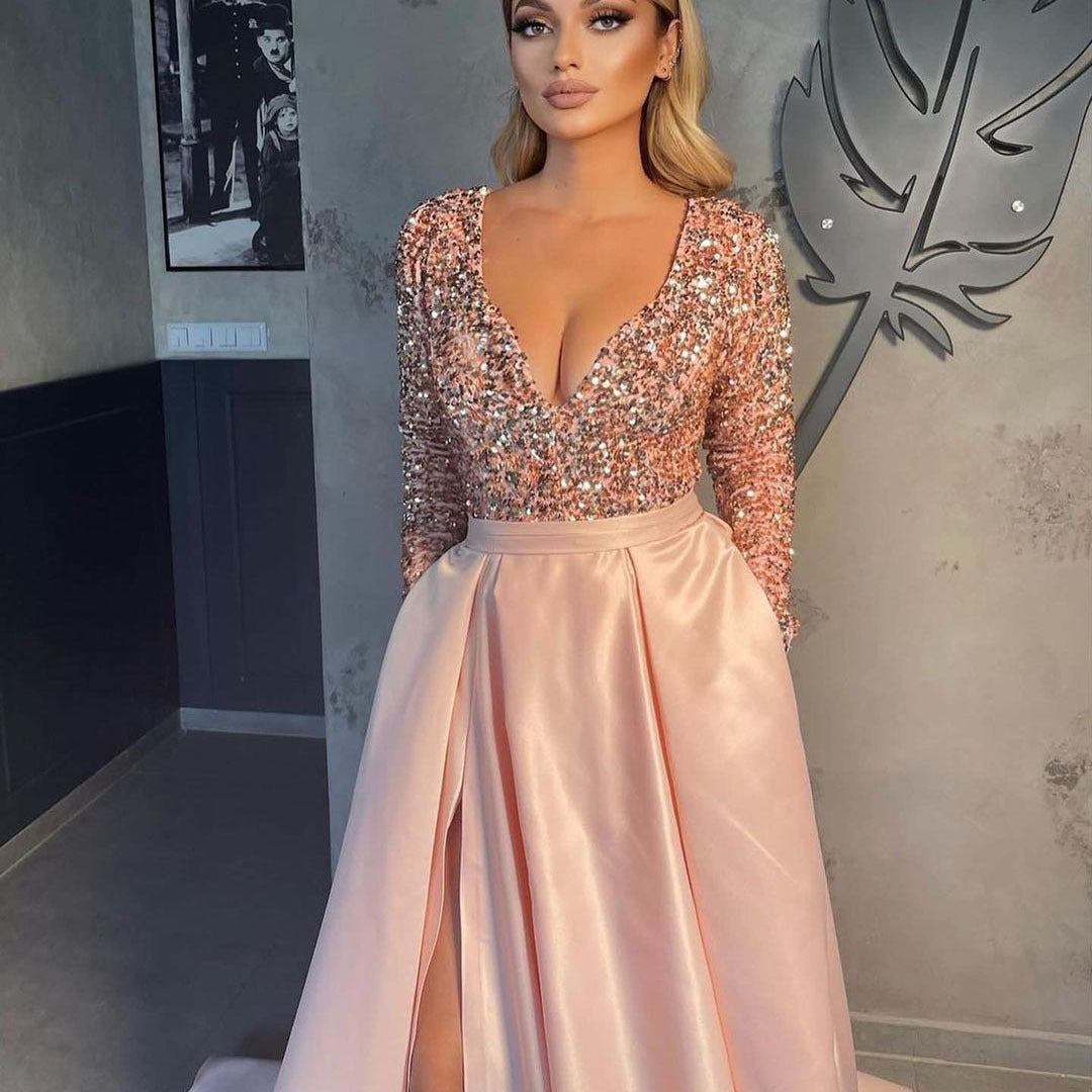 Damer Elegant aftenkjole med glitrende top og figursyet nederdel Stilla